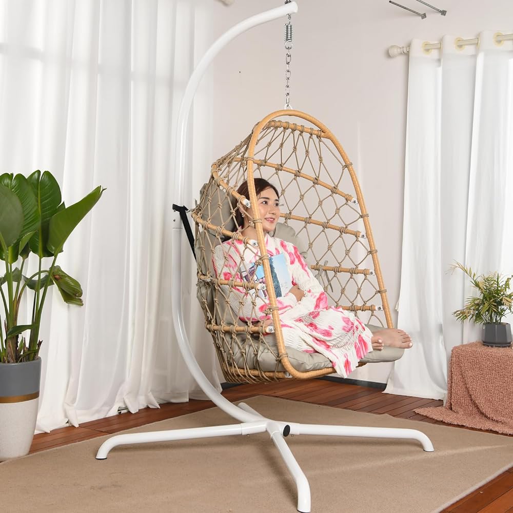 LKINBO Hanging Chair with Frame - Beige