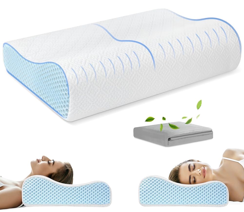 PKBD Memory Foam Pillow with 2 Covers (Cooling Silk & Cotton), Ergonomic Orthopedic Pillow