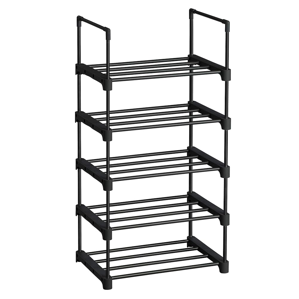 SONGMICS Shoe Rack - 5 Tier Metal Shoe Storage for Dressing Room & Hallway, Space-Saving, 30x45x89.5cm, Black LSA005B02